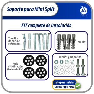 Appli Parts APAB-2100 Soporte de Montaje en Pared para Mini Split, Soporte Robusto para Condensador hasta 100 Kg, Universal para Unidad Exterior desde 5,000 hasta 36,000 BTU con Kit de instalacion