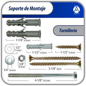 Appli Parts Soporte para montaje en pared de equipos de Aire Acondicionado tipo Ventana hasta 35 kg modelo APAB-2038 incluye kit de fijacion, pernos y gomas
