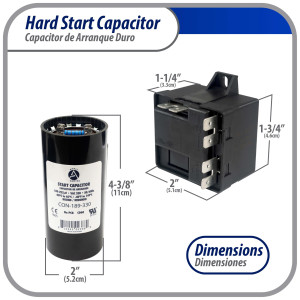 Appli Parts APHS-2 Start kit para aire acondicionado incluye Capacitor de arranque 189-227mfd 330V y relay potencial para equipos 3.5-4.5 Ton, compresores scroll y reciprocantes 208-265 Volts 1 Ph