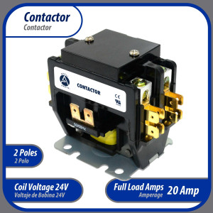 Contactor 2 Polos 20A 24V repuesto para compresores de CA y otras aplicaciones electricas Certificacion UL E476929 de Trabajo Pesado, Appli Parts modelo APAC-22024 Contactor 2 Polos 20A 24V repuesto para compresores de CA y otras aplicaciones electricas Certificacion UL E476929 de Trabajo Pesado, Appli Parts modelo APAC-22024
