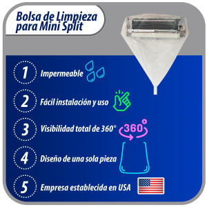 Appli Parts APCC-1218A Bolsa de Mantenimiento o Limpieza Mini Split hasta 1.5 Toneladas (18,000 Btu) Circunferencia de 2.6 m, Impermeable, con Manguera de Drenaje Integrada. Reemplaza 532 533 562 572
