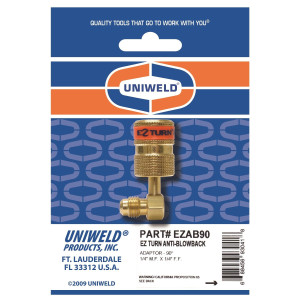 Uniweld EZAB90 Adaptador 1/4 pulg MF x 1/4 pulg FF, 90 grados, Ez-Turn Anti-Blowback para minisplit Compatible con R410A, CFC, HCFC, HFC