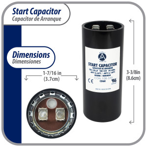 Appli Parts CON-108-330 Capacitor de Arranque 108-130 MFD (microfaradios) uF, 330 VAC. Universal para Motores Electricos, condensador de arranque de 3.7 cm de Diametro, 8.6 cm de Alto