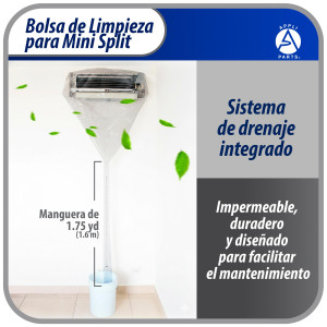 Appli Parts APCC-1836A Bolsa de Mantenimiento o Limpieza Mini Split 1.5 - 3 Toneladas (18.000 a 36.000 Btu) Circunferencia 3.6 m, Impermeable, manguera de drenaje integrada., Remplaza 535 537 565 575