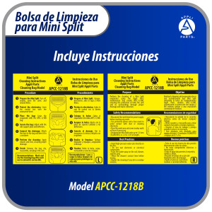 Appli Parts APCC-1218B Bolsa de Mantenimiento o Limpieza Mini Split de 1 - 1.5 Toneladas (18.000 Btu) para equipos de 0.7 a 1 m, Impermeable, manguera de 2.8 m para drenaje. Remplaza 532 533 562 572
