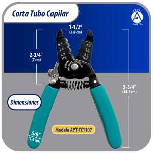 Appli Parts APT-TC1107 Corta Tubo Capilar para Cobre hasta 1/8 in o 3 mm, Herramienta Profesional para HVAC y Bricolaje, compatible con metales blandos