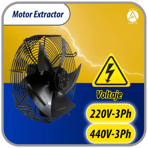 Appli Parts AXF-550-4 Extractor Axial 550 mm (21-5/8 pulg) 220-440 V, 3 ph, 60 Hz, 600 W, 1560 rpm, Rango Temperatura -30 C a 60 C, incluye aspa y base tipo jaula