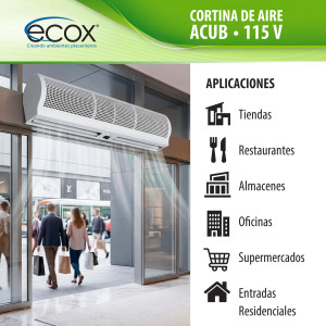 ecox ACUB12CA Cortina de Aire de 120 cm, 110 V, 60 Hz, 1 Ph, 130 W. Para uso Residencial o Comercial