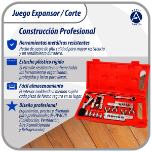 Appli Parts APT-FT278 Juego Expansor y Corte kit de herramientas incluye Avellanador de tubo de cobre, Llave ratchet y cortador de tubo de 1/8 hasta 3/4 de pulg