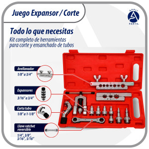 Appli Parts APT-FT278 Juego Expansor y Corte kit de herramientas incluye Avellanador de tubo de cobre, Llave ratchet y cortador de tubo de 1/8 hasta 3/4 de pulg