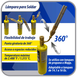 Appli Parts APHT-1D2 Soplete Boquilla de Soldar, Antorcha, Lampara doble para usar con Propano o Mapp para usos en plomeria electricidad refrigeracion aire acondicionado y mas