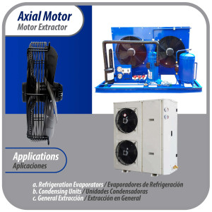 Appli Parts AXF-450-3 Extractor Axial 450 mm (17-3/4 pulg) 220 V, 3 ph, 60 Hz, 300 W, 1600 rpm, Rango Temperatura -30 C a 60 C, incluye aspa y base tipo jaula