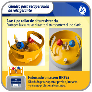Appli Parts APRRC-30 Cilindro de Recuperacion de Refrigerante 30 lb, 13.6 L, 406 psi (28 bar), Acero HP295, Doble Valvula Liquido/Vapor, Compatible R12 R22 R134a R410A R407C y mas, uso HVAC