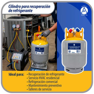 Appli Parts APRRC-30 Cilindro de Recuperacion de Refrigerante 30 lb, 13.6 L, 406 psi (28 bar), Acero HP295, Doble Valvula Liquido/Vapor, Compatible R12 R22 R134a R410A R407C y mas, uso HVAC