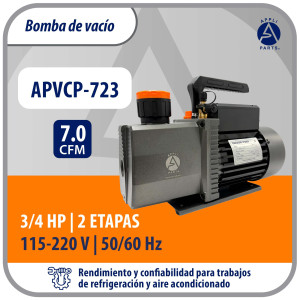 Appli Parts APVCP-723 Bomba de Vacio HVAC 7.0 CFM 3/4 HP 2 Etapas 115/220 V 50-60 Hz para Calefaccion, Aire Acondicionado, A/C Automotriz y Refrigeracion, Entradas 1/4 y 3/8 in