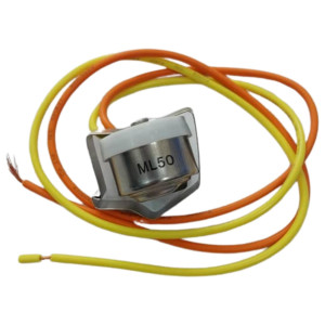 Bimetal Termico L50C  2 Cables Abre a 10C y Cierra a -1C, con clip, cables de colores gris y blanco, Referencia BIM-34 / Termodisco