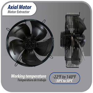 Appli Parts AXF-250-1 Extractor Axial 250 mm (9-7/8 pulg) 110V, 1 ph, 60 Hz, 70 W, 1590 rpm, Rango Temperatura -30 C a 60 C, incluye aspa y base tipo jaula