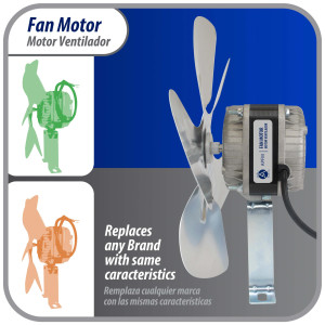 Appli Parts APFM-161E Motor Ventilador 16W Condensador y Evaporador 115V 60Hz 0.95A, Incluye Aspa de Aluminio de 25cm y Base de Montaje, Repuesto Universal para Equipos de Refrigeracion Comercial