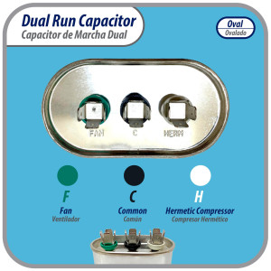 Appli Parts CON-55/5-370 Condensador Capacitor de Marcha 55+5 Mfd uF (microfaradios) 370VAC CBB65 Universal Aire acondicionado y otras aplicaciones Ovalado UL, 7.1cm Ancho 4.5cm Prof 12.7cm Alto