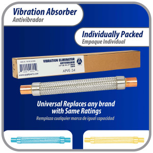 Appli Parts APVE-34 Antivibrador 3/4 pulg Soldable Eliminador de Vibracion 25cm Largo 450psi presion maxima de trabajo y 3.265psi presion de rotura