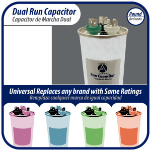 Appli Parts Condensador Capacitor de Marcha 20+5 Mfd uF (microfaradios) 370VAC CBB65 Universal Aire acondicionado y otras aplicaciones Redondo UL E476928 5cm Ancho 9.5cm Alto CON-20/5-370-R