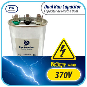 Appli Parts Condensador Capacitor de Marcha 80+5 Mfd uF (microfaradios) 370VAC CBB65 Universal Aire acondicionado y otras aplicaciones Ovalado UL E476928 7.7cm Ancho 4.5cm Prof 10.2cm Alto CON-80/5-370