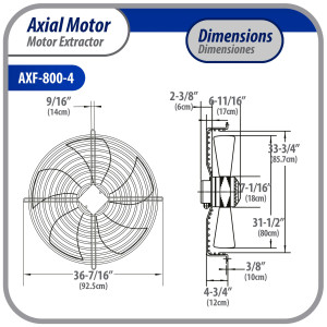 Appli Parts AXF-800-4 Extractor Axial 800 mm (31-1/2 pulg) 220-440 V, 3 ph, 60 Hz, 2200 W, 1050 rpm, Rango Temperatura -30 C a 60 C, incluye aspa y base tipo jaula Appli Parts AXF-800-4 Extractor Axial 800 mm (31-1/2 pulg) 220-440 V, 3 ph, 60 Hz, 2200 W, 1050 rpm, Rango Temperatura -30 C a 60 C, incluye aspa y base tipo jaula