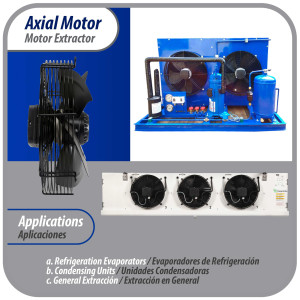 Appli Parts AXF-800-4 Extractor Axial 800 mm (31-1/2 pulg) 220-440 V, 3 ph, 60 Hz, 2200 W, 1050 rpm, Rango Temperatura -30 C a 60 C, incluye aspa y base tipo jaula