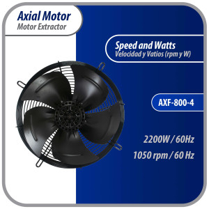 Appli Parts AXF-800-4 Extractor Axial 800 mm (31-1/2 pulg) 220-440 V, 3 ph, 60 Hz, 2200 W, 1050 rpm, Rango Temperatura -30 C a 60 C, incluye aspa y base tipo jaula