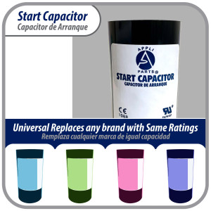 Appli Parts Condensador Capacitor Arranque 124-149 Mfd (microfaradios) uF 110-125 VAC remplazo universal para motores electricos de distintas aplicaciones 3.7cm Diametro 7cm Alto CON-124-110
 Appli Parts Condensador Capacitor Arranque 124-149 Mfd (microfaradios) uF 110-125 VAC remplazo universal para motores electricos de distintas aplicaciones 3.7cm Diametro 7cm Alto CON-124-110