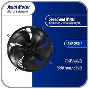 Appli Parts AXF-250-1 Extractor Axial 250 mm (9-7/8 pulg) 110V, 1 ph, 60 Hz, 70 W, 1590 rpm, Rango Temperatura -30 C a 60 C, incluye aspa y base tipo jaula