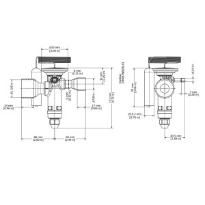 Danfoss 067N2034 18TR Valvula de Expansion Termostatica, TGE, Compatible con R22, R407C, 7/8x1-3/8 pulg Soldable, ODF, 1/4 pulg Ecualizacion Externa, Bi-flow, -25 a 10 C, remplaza 067N2014