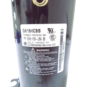 LG Compresor Rotativo 12.000 Btu R22 115V/1Ph/60Hz OLP Interno (Incluye: Cobertor, Sello, Arandela, Tuerca, Asiento de Goma) Utiliza Capacitor 50mfd/370vac No Incluido QK164C / QK164CBB