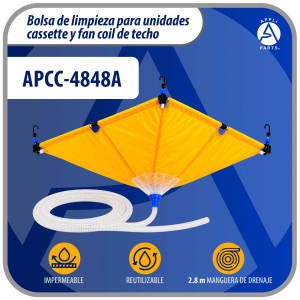 Appli Parts APCC-4848A Bolsa de mantenimiento para cassette y fancoil de techo 120 x 120 cm, impermeable, reutilizable, con manguera de drenaje de 2.8 m, reemplaza modelo 536