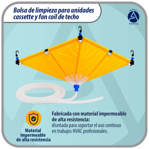 Appli Parts APCC-4848A Bolsa de mantenimiento para cassette y fancoil de techo 120 x 120 cm, impermeable, reutilizable, con manguera de drenaje de 2.8 m, reemplaza modelo 536