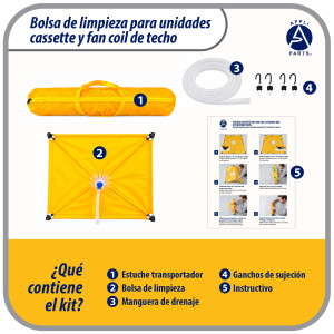 Appli Parts APCC-4848A Bolsa de mantenimiento para cassette y fancoil de techo 120 x 120 cm, impermeable, reutilizable, con manguera de drenaje de 2.8 m, reemplaza modelo 536