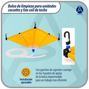 Appli Parts APCC-4848A Bolsa de mantenimiento para cassette y fancoil de techo 120 x 120 cm, impermeable, reutilizable, con manguera de drenaje de 2.8 m, reemplaza modelo 536