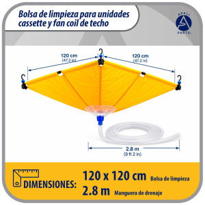 Appli Parts APCC-4848A Bolsa de mantenimiento para cassette y fancoil de techo 120 x 120 cm, impermeable, reutilizable, con manguera de drenaje de 2.8 m, reemplaza modelo 536
