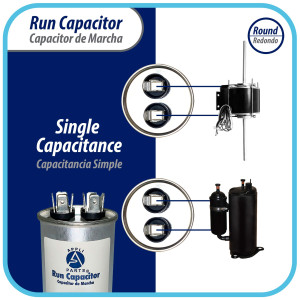 Appli Parts Condensador Capacitor de Marcha 70 Mfd uF (microfaradios) 370VAC o 450VAC CBB65 Universal Aire acondicionado y otras aplicaciones Redondo UL E476928 12cm Alto 5.2cm Ancho CON-70-450