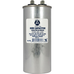 Appli Parts Condensador Capacitor de Marcha 80 Mfd uF (microfaradios) 370VAC o 450VAC CBB65 Universal Aire acondicionado y otras aplicaciones Redondo UL E476928 13.4cm Alto 5.2cm Ancho CON-80-450