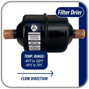 Appli Parts APFD-165S Filtro Secador 5/8 pulg para linea Liquido para Sistemas de Refrigeracion y aire acondicionado 165S ODF Soldable Universal Unidireccional 178mm Largo 76mm Ancho
