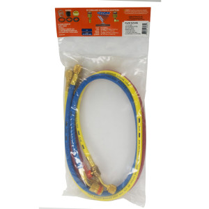 Uniweld EZ3HS Juego Mangueras Manometro 3 Mangueras 3pies de largo Azul y Rojo con EZ-Turn Amarilla con Valvula de bola CFC/HCFC/HFC Compatible con R410A, Anti-Blowback Soft Magic