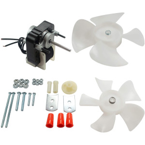 Appli Parts APFM-672 1/130 Hp Motor Ventilador, 220 V, 50/60 Hz, 3000 rpm, rotacion Reversible, Kit Universal, eje 3/16 pulg x 1-1/4 pulg largo, incluye 2 Aspa 4 y 5.5 pulg, UL, NUV-672, SM672
