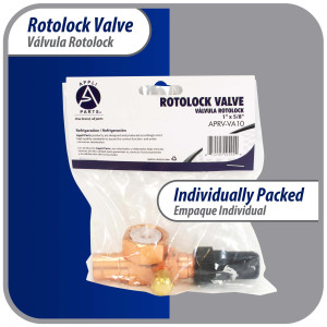Appli Parts APRV-VA10 Valvula Rotolock V10 1 pulg x 5/8 pulg Soldable con puertos de acceso de 1/4 pulg Universal para sistemas de refrigeracion y aire acondicionado Appli Parts APRV-VA10 Valvula Rotolock V10 1 pulg x 5/8 pulg Soldable con puertos de acceso de 1/4 pulg Universal para sistemas de refrigeracion y aire acondicionado