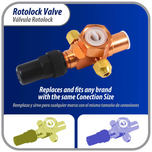 Appli Parts APRV-VA10 Valvula Rotolock V10 1 pulg x 5/8 pulg Soldable con puertos de acceso de 1/4 pulg Universal para sistemas de refrigeracion y aire acondicionado Appli Parts APRV-VA10 Valvula Rotolock V10 1 pulg x 5/8 pulg Soldable con puertos de acceso de 1/4 pulg Universal para sistemas de refrigeracion y aire acondicionado