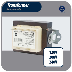 Appli Parts APTR-403T Transformador de 120, 208, 240 V a 24 V, 40 Va, 50/60 Hz, con Base Simple, conectores rapidos de 1/4 , Aislamiento Clase B, Transformador Clase 2
