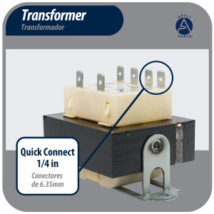 Appli Parts APTR-403T Transformador de 120, 208, 240 V a 24 V, 40 Va, 50/60 Hz, con Base Simple, conectores rapidos de 1/4 , Aislamiento Clase B, Transformador Clase 2
