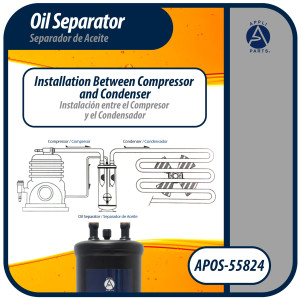 Appli Parts APOS-55824 Separador de Aceite 1/2 pulg ODF Soldable, CFC, HCFC, HFC, Compatible con R22, R407C, R502, R134a, R404A, R507A, Temperatura de trabajo desde -10 C a 130 C