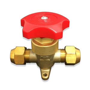 Appli Parts APSV-38 Valvula de Paso 3/8 pulg SAE Flare Rosca, para sistemas de refrigeracion, aire acondicionado y calefaccion, con cuerpo de bronce macizo
