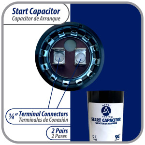 Appli Parts CON-124-330 Capacitor de Arranque 124-149 MFD (microfaradios) uF, 330 VAC. Universal para Motores Electricos, condensador de arranque de 3.7 cm de Diametro, 8.6 cm de Alto